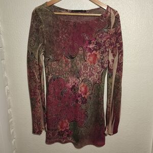 Mushka by Sienna Sheer Asymmetrical Mini Dress Tunic sz M/L Floral Forest Fairy